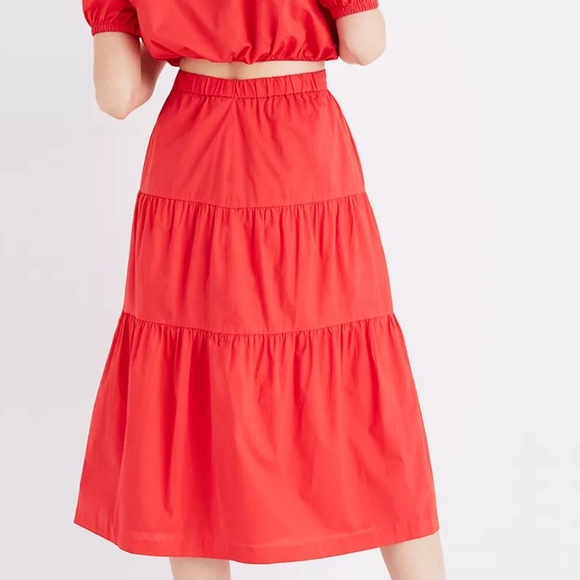 Madewell Bistro Midi Skirt in True Red - Picture 2 of 5